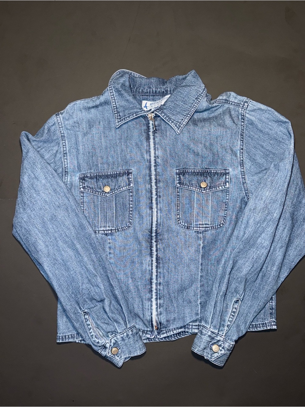Vintage Marsh Landing Light Blue Denim Zip-Up Shirt Jacket